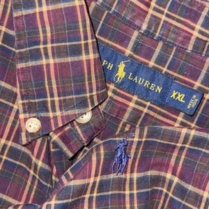 Polo Ralph Lauren Long Sleeve Button Down Oxford Shirt Men's 2XL Dark Red Plaid